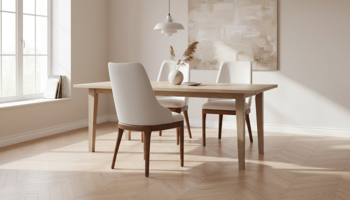Exclusieve witte stoelen met bruine houten poten design eetkamer nieuwigheid.