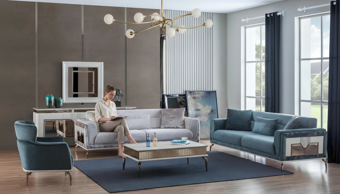 Ontwerper bankstel 4-delig. bankstelset 3-zits fauteuil salontafel