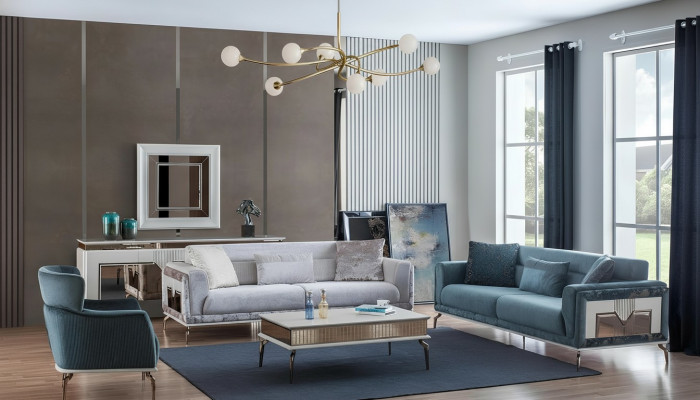 Ontwerper bankstel 4-delig. bankstelset 3-zits fauteuil salontafel