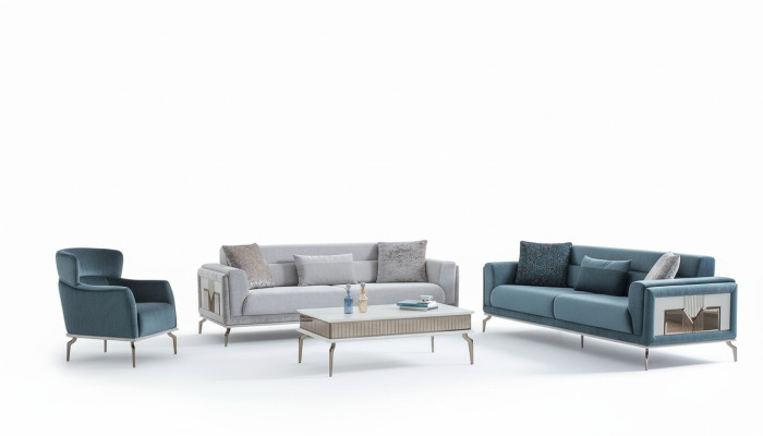 Ontwerper bankstel 4-delig. bankstelset 3-zits fauteuil salontafel