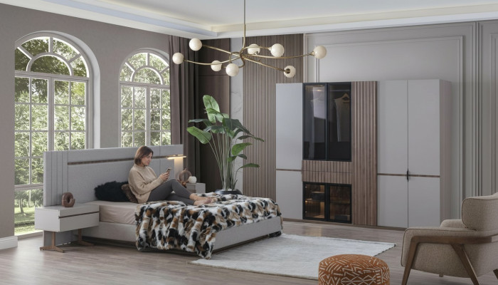 Slaapkamerset Luxe Design Bed 2x Nachtkastje Kledingkast 4-delige Nieuw