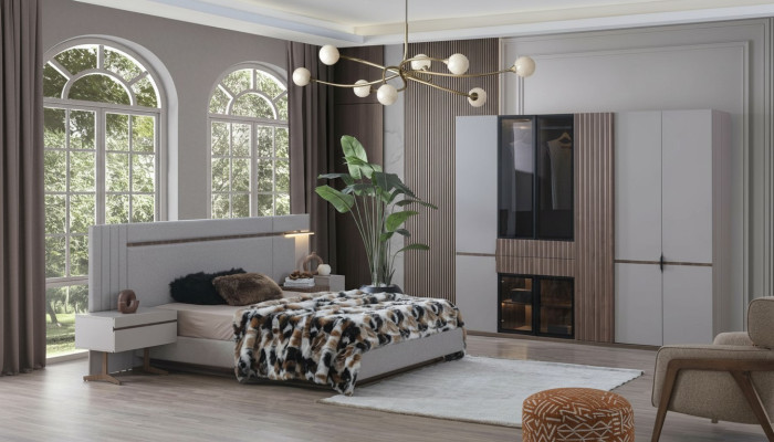 Slaapkamerset Luxe Design Bed 2x Nachtkastje Kledingkast 4-delige Nieuw