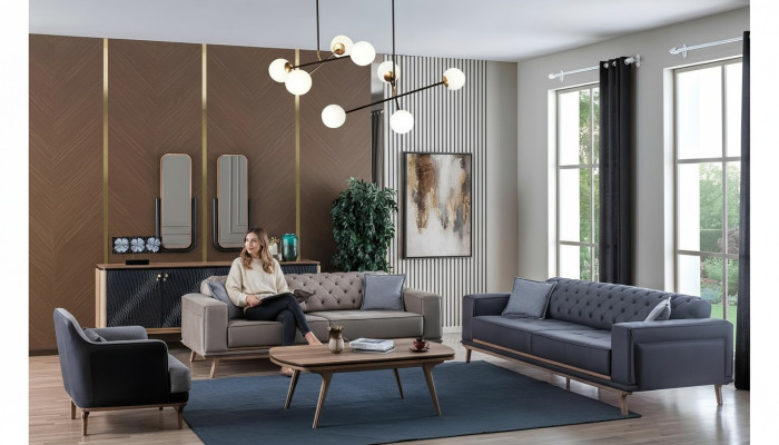 Luxe Modern Woonkamerset 4-delig. 4-zits fauteuil salontafel Houten meubels