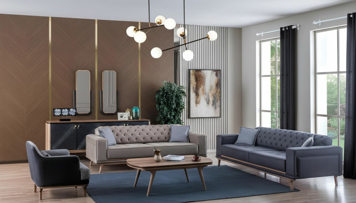 Luxe Modern Woonkamerset 4-delig. 4-zits fauteuil salontafel Houten meubels