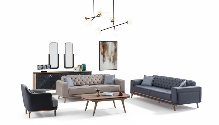 Luxe Modern Woonkamerset 4-delig. 4-zits fauteuil salontafel Houten meubels