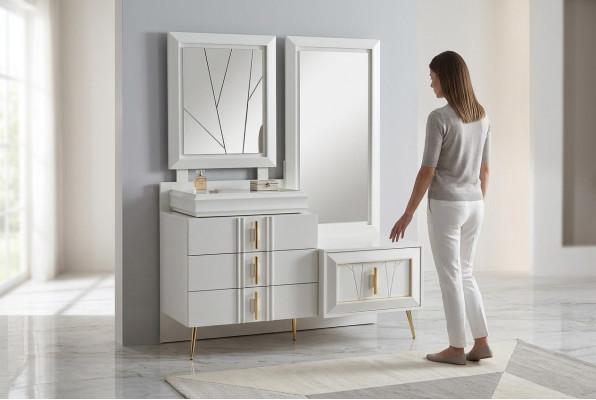 Toilettafel met spiegel luxe console exclusieve slaapkamerset 2-delig.