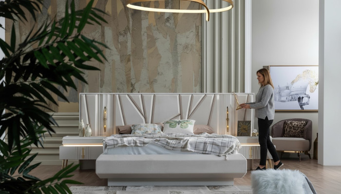 Slaapkamer Set Luxe Compleet Bed +2x Nachtkastjes 3-delig Modern Set