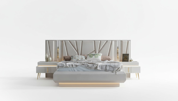 Slaapkamer Set Luxe Compleet Bed +2x Nachtkastjes 3-delig Modern Set