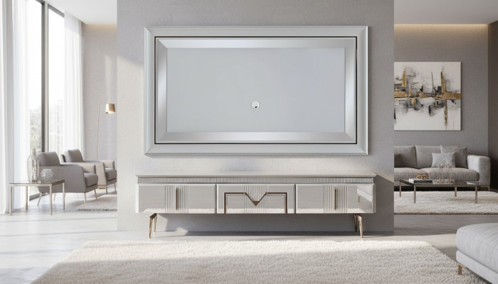 Woonkamer woonkamer grijs meubels dressoir tv wandpaneel paneel 2-delig.