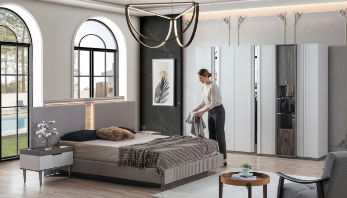 Slaapkamer set Modern Bed 2x Nachtkastje en Kledingkast 4 delig Nieuw