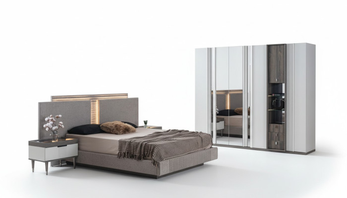 Slaapkamer set Modern Bed 2x Nachtkastje en Kledingkast 4 delig Nieuw