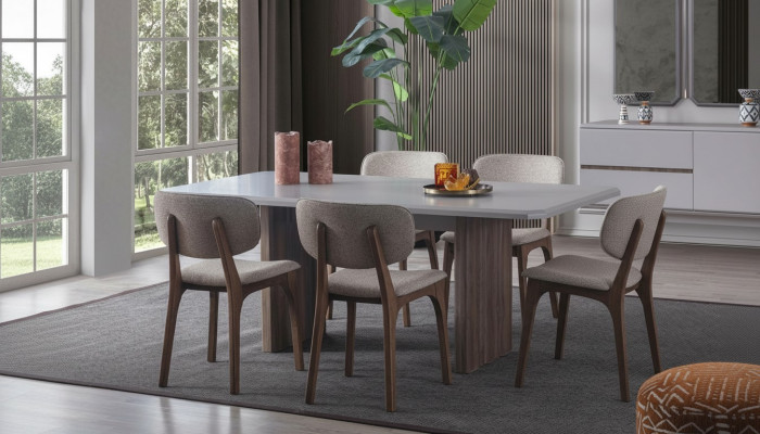 Designer eetkamerset bestaande uit 5-delige eettafel en 4 moderne stoelen.