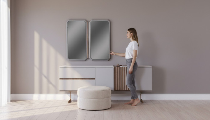 Exclusieve eetkamer dressoir 2x spiegel stijl commode 210cm hout 3-delig