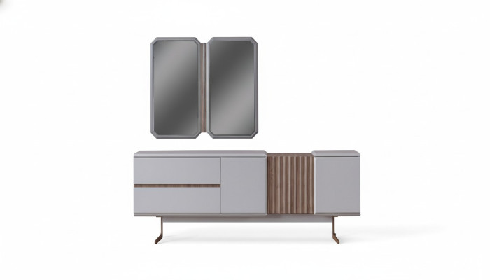 Exclusieve eetkamer dressoir 2x spiegel stijl commode 210cm hout 3-delig