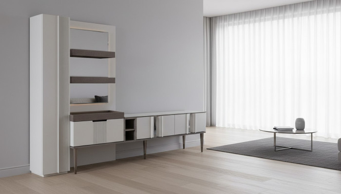 Exclusieve woonkamerwand Witte kleur Designmeubelen voor woonkamer LED-verlichting