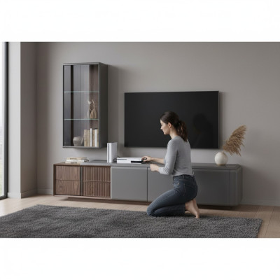 Designer woonkamerset TV-meubel met exclusief wandrek plank 2-delig.