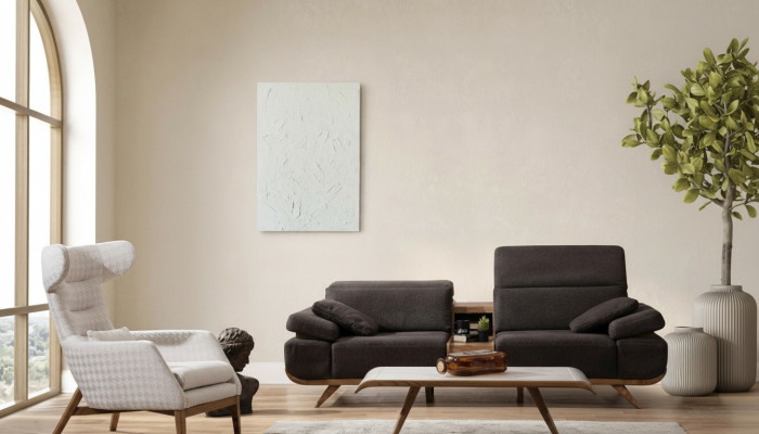 Bruin-wit zitmeubilair Driepersoonsbank Luxe gestoffeerde fauteuil 2-delige set