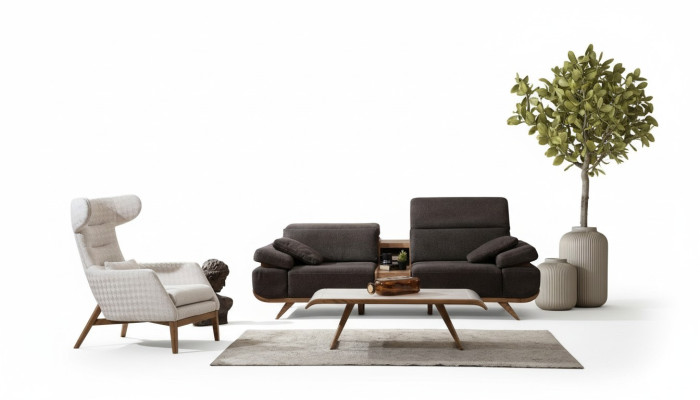 Bruin-wit zitmeubilair Driepersoonsbank Luxe gestoffeerde fauteuil 2-delige set