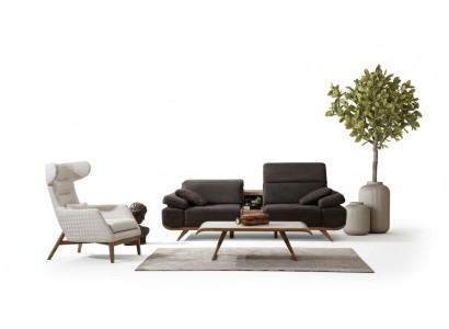Bruin-wit zitmeubilair Driepersoonsbank Luxe gestoffeerde fauteuil 2-delige set