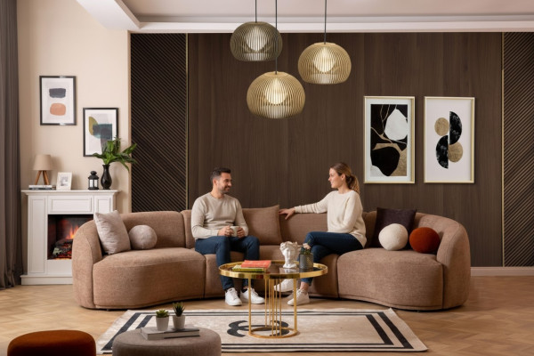 Ontwerper Ronde bruine hoekbank Modern meubilair Woonkamer Luxe Banken