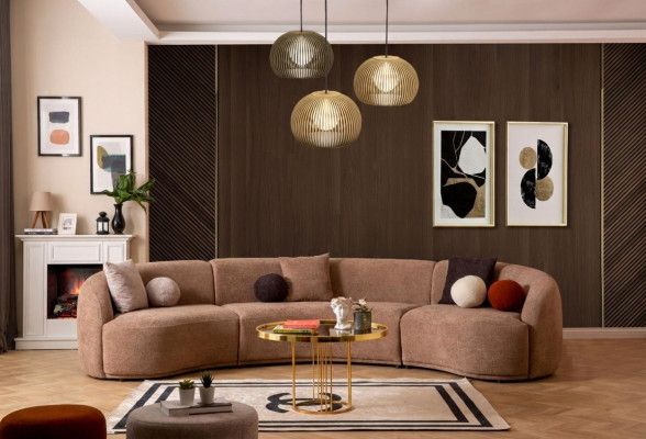 Ontwerper Ronde bruine hoekbank Modern meubilair Woonkamer Luxe Banken