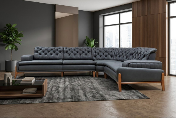 Luxe hoekbank L-vorm met audiosysteem Modern grijs meubels kunstleer
