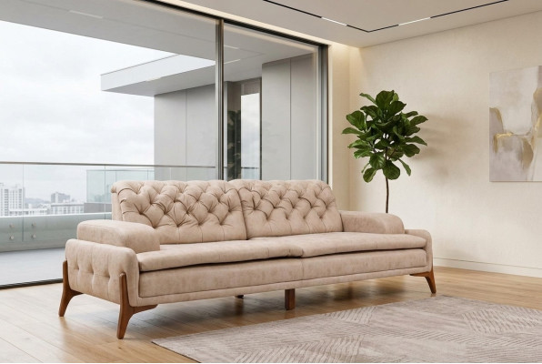 Moderne bank 3-zits ontwerper in beige kleur, stijl 240 cm woonkamer beige banken
