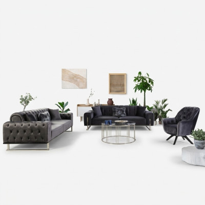 Designer Woonkamerset Bankstel 3+3+1 Zitsmeubilair Set van 3 delen.