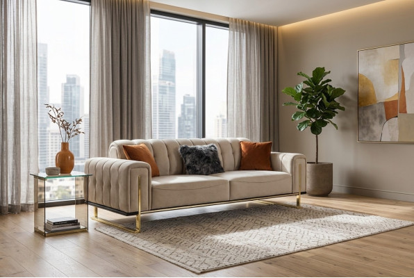Bankstel 3-zits Modern Meubilair Beige Kleur Woonkamer Luxe Bankstellen 240cm