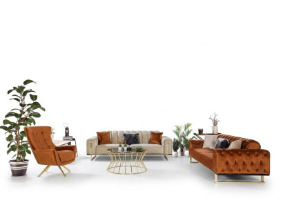 Designer Chesterfield 3-delige set 2x 3-zitsbank Fauteuil Modern Driepersoonsbank.