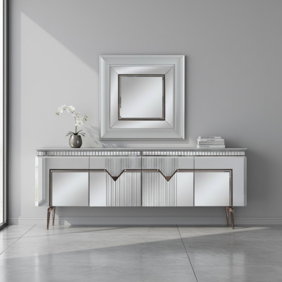 Designer eetkamerset bestaat uit 2-delige dressoir spiegel commode zilver
