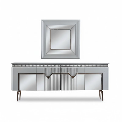 Designer eetkamerset bestaat uit 2-delige dressoir spiegel commode zilver