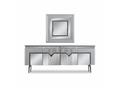 Designer eetkamerset bestaat uit 2-delige dressoir spiegel commode zilver