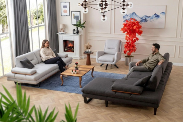 Moderne bankstel 3 + 1 zits en hoekbank L-vormig designermeubilair nieuw