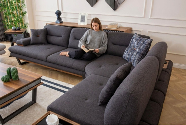 Stille hoekbank L-vorm Grijs Luxe in woonkamer Design hoekbankstellen Banken