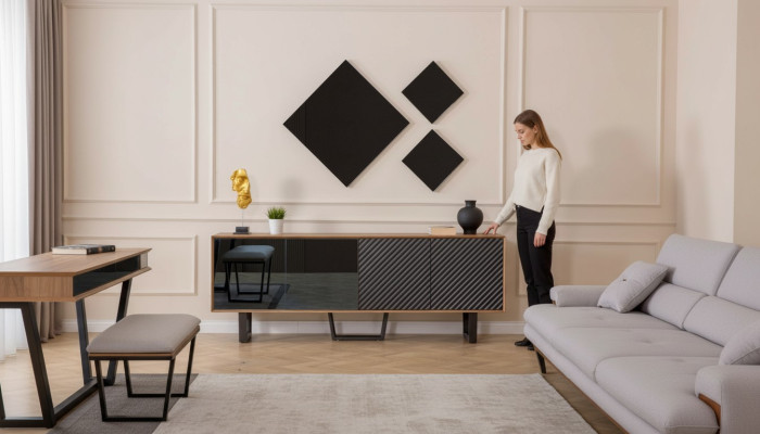 Designer eetkamerset 4-delig dressoir met 3 spiegels Moderne stijl nieuw
