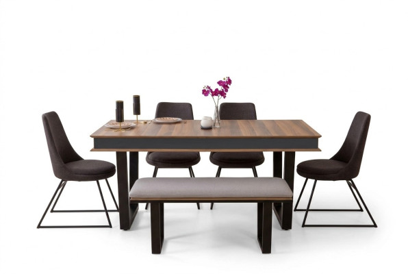 Eetkamerset Eettafel 4x Stoelen Bank Dressoir Eetgroep 3x Spiegels 10 stuks