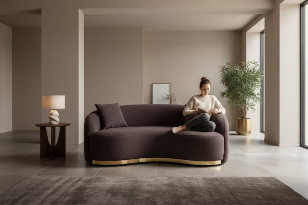 Woonkamermeubels Luxe bankstel 3-zits Ontwerp Bruin zachte bankbekleding Textiel 230cm
