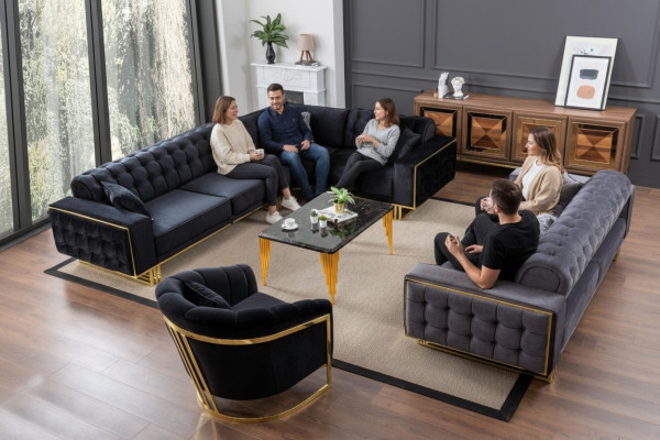 Ontwerper 3-delige woonkamerset hoekbank L-vorm + 3 + 1 zits luxe hoekbank