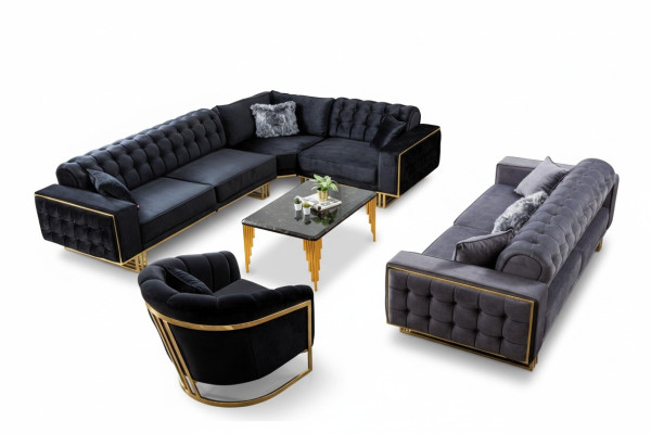 Ontwerper 3-delige woonkamerset hoekbank L-vorm + 3 + 1 zits luxe hoekbank