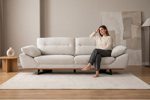 Komfort Designer Bank 3-zits Bank Gestoffeerde Banken Design Wit in Woonkamer
