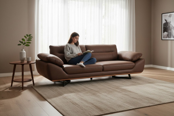 Moderne Designer Bank 3-zitsbank 240cm xxl Bank Bekleding Banken Ontwerp Bruin