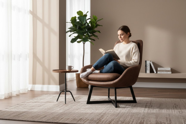 Designer fauteuil 1-zits kunstleer bankstoel gestoffeerde fauteuil design bruin