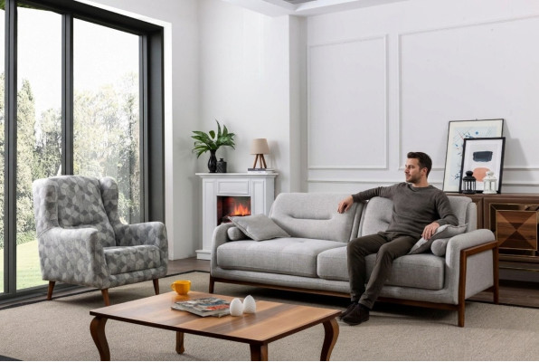 Set 2-delige woonkamersofaset Driepersoonsbank Modern Stoel Textiel
