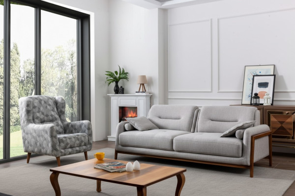 Set 2-delige woonkamersofaset Driepersoonsbank Modern Stoel Textiel