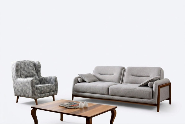 Set 2-delige woonkamersofaset Driepersoonsbank Modern Stoel Textiel