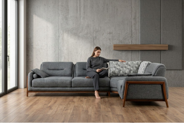 Ontwerper L-vormige luxe stoffen hoekbank woonkamersmeubels in de woonkamer