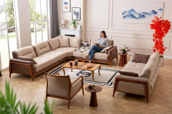 Luxe 3-delige woonkamerset hoekbank L-vorm 3-zits relaxstoel meubels