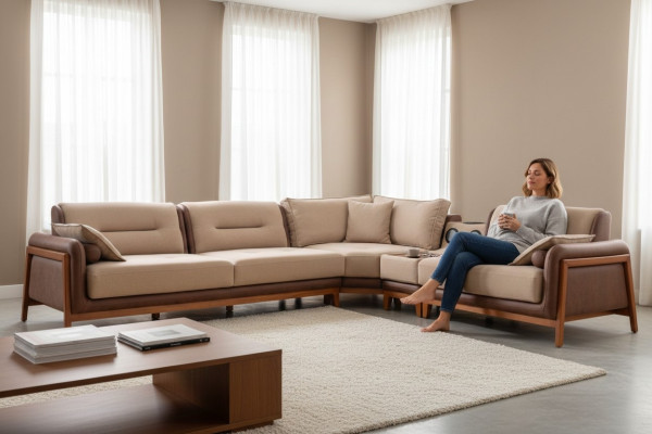 Luxe hoekbank L-vorm Beige Woonkamer Meubels Bank Multifunctioneel Bankstellen Modern