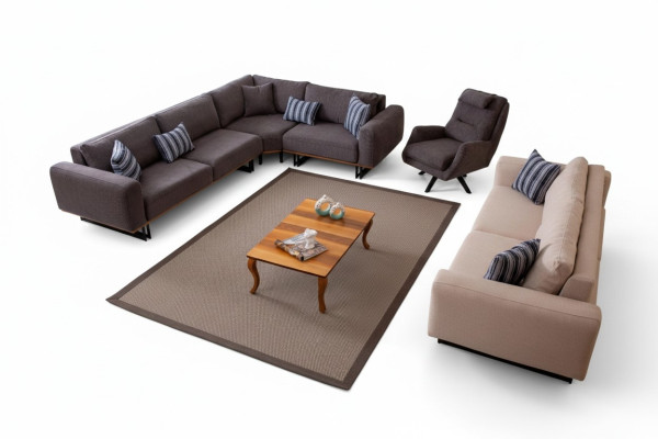 Designer woonkamer set Woonlandschap Hoekbank L-vorm 3 bank Fauteuil 3 delig